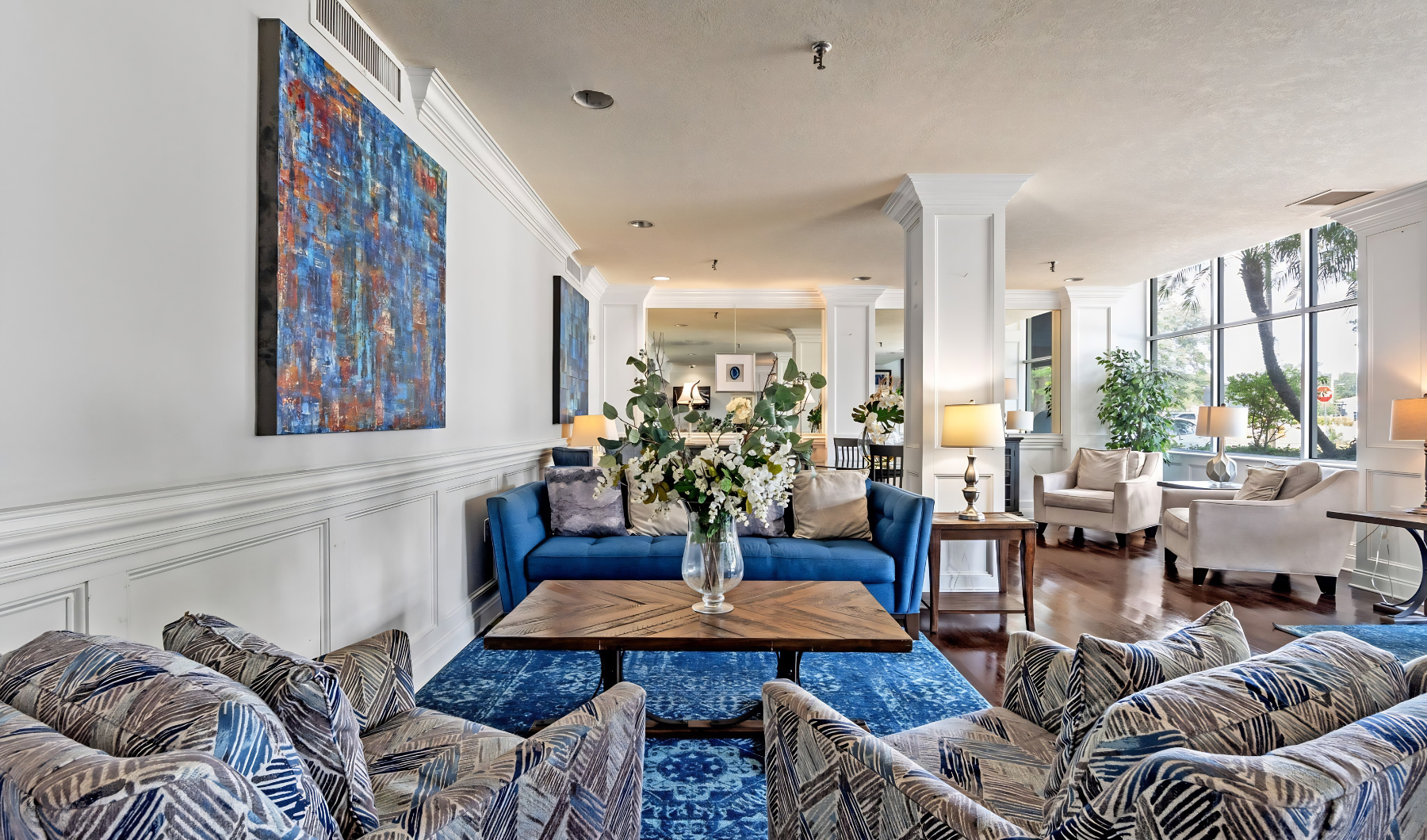 a clubroom with furniture